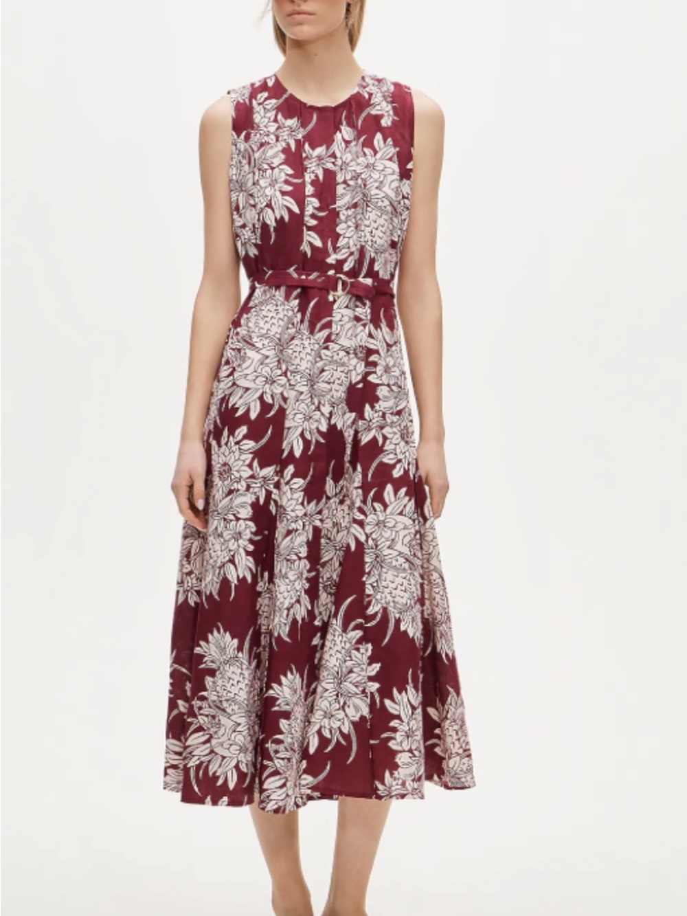 NWT J.Crew Pineapple Garden Linen Midi Dress Burgundy Floral M